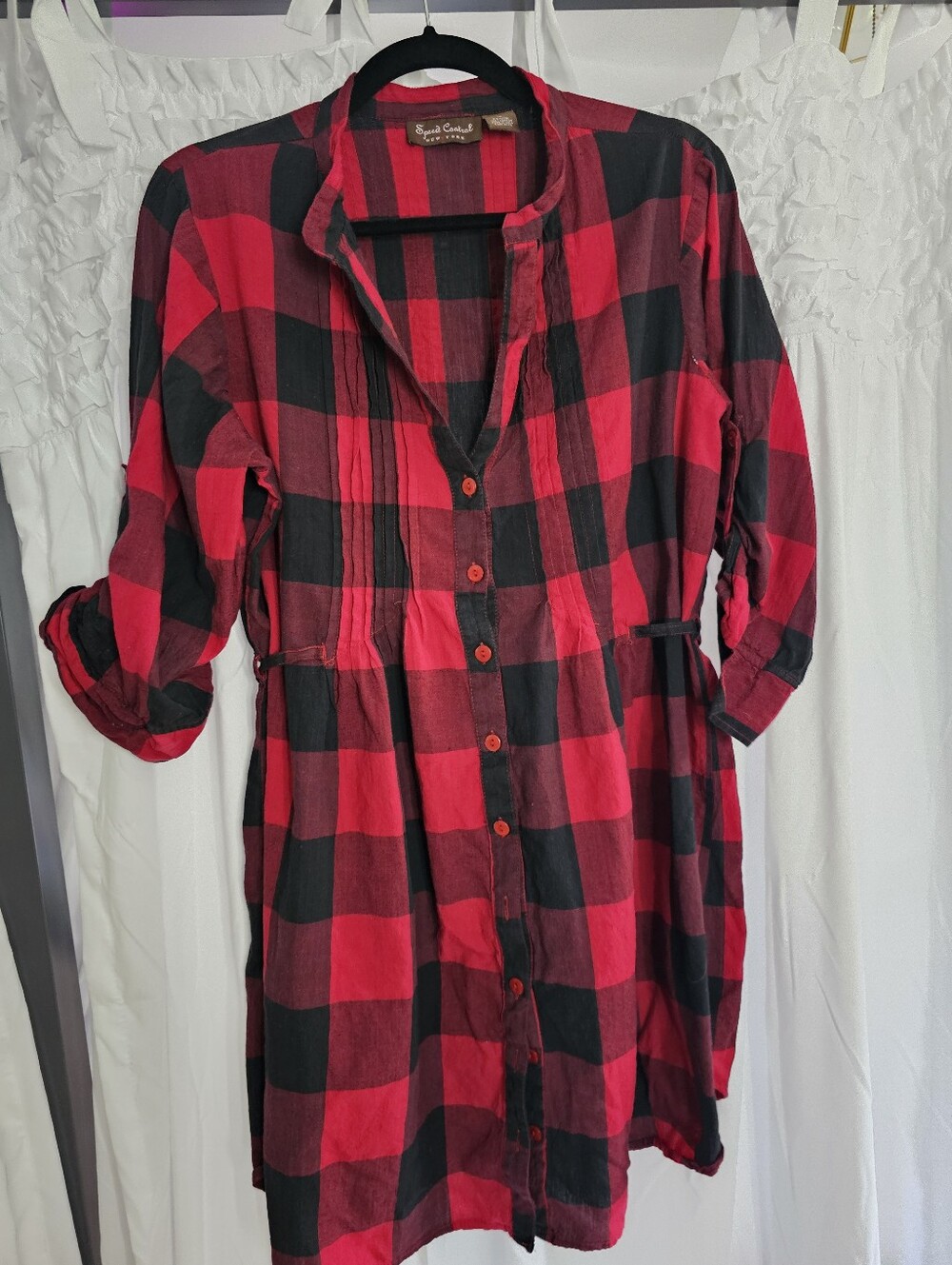 Speed Control Red and Black Buffalo Plaid Button-Front Womens Dress